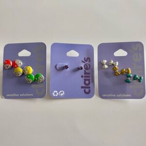 Claire’s earring bundle set of 7 stud earrings yin yang, bows, and purple studs